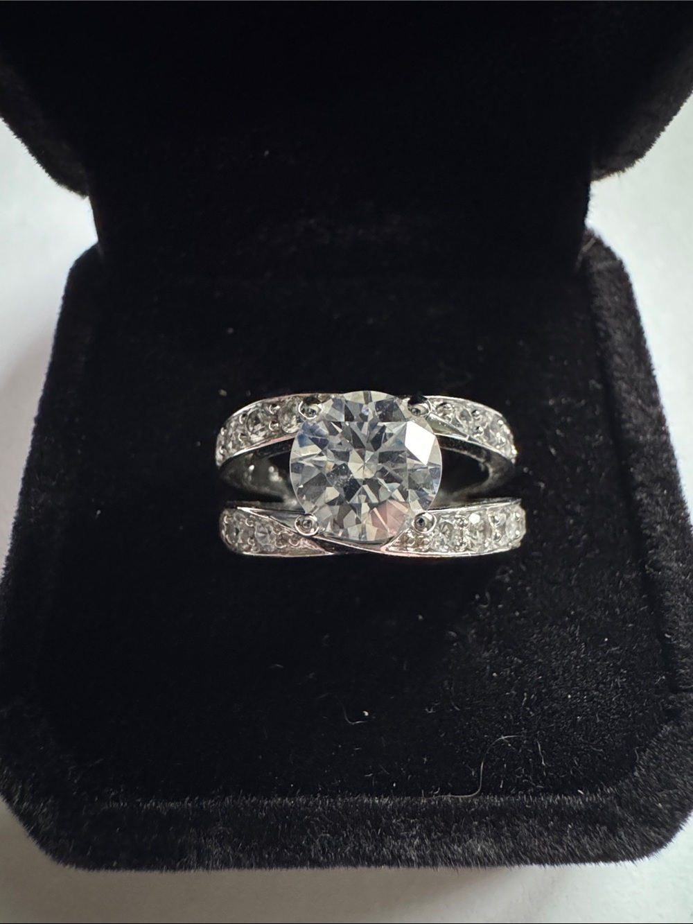 925 Stamped Crossover Engagement Ring Set with CZ inspired stones Size 7